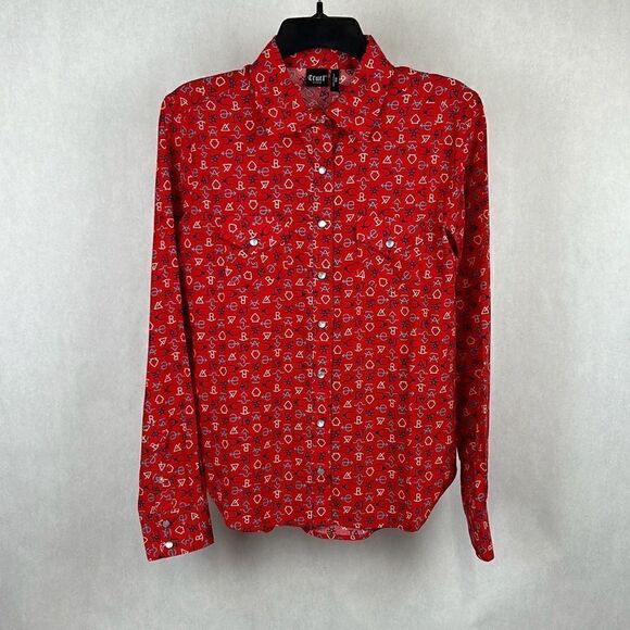 NWT Cruel Denim Snap Button Front Shirt Long Sleeve Sz S Red Ranch Brands Wester - Picture 1 of 6